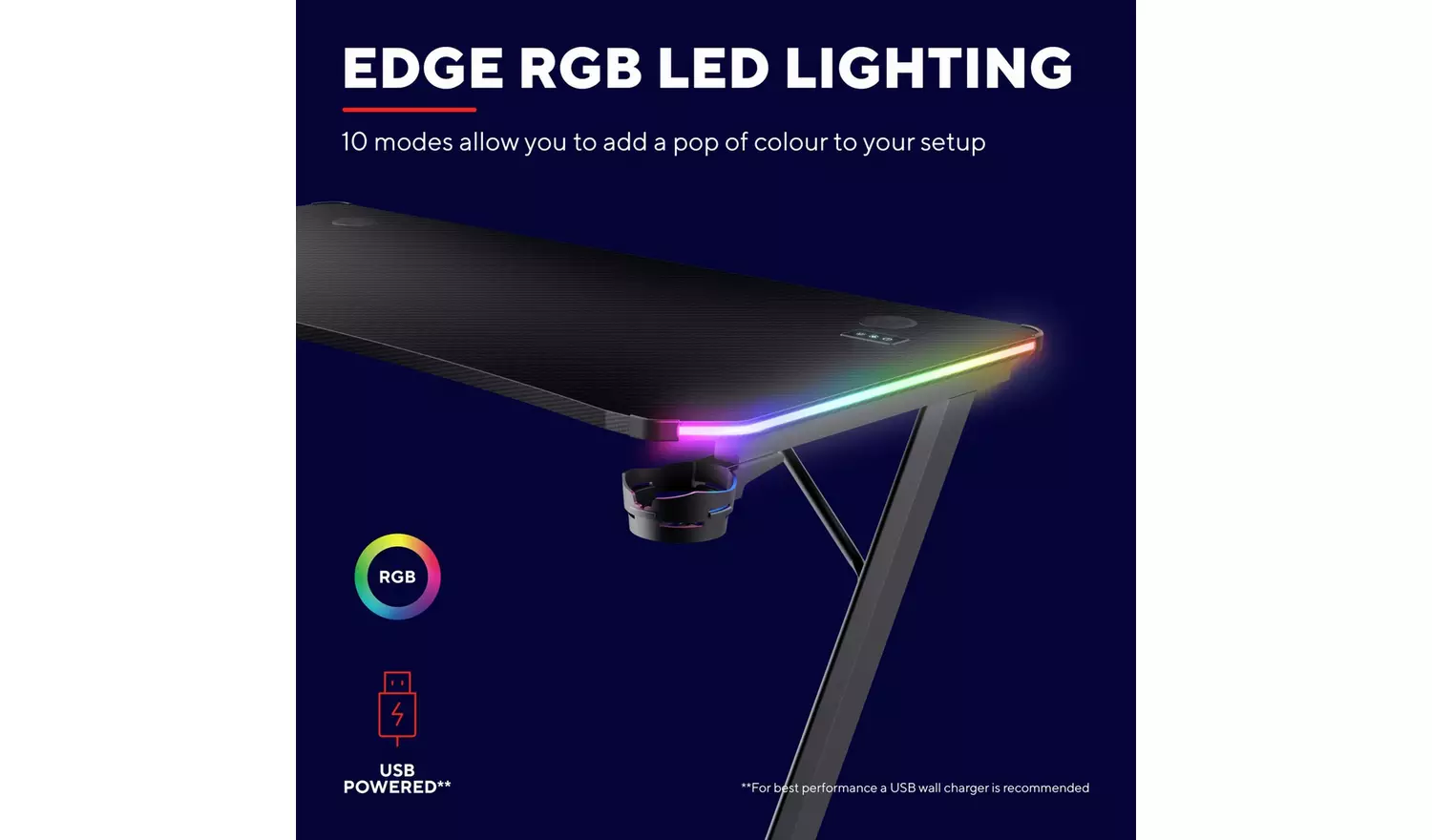 Trust GXT709 Luminus RGB Gaming Desk - Black