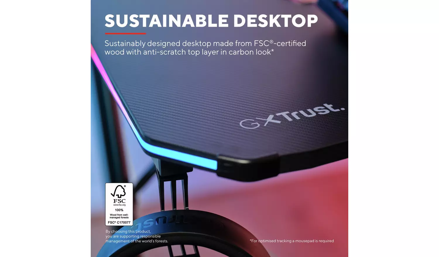 Trust GXT709 Luminus RGB Gaming Desk - Black