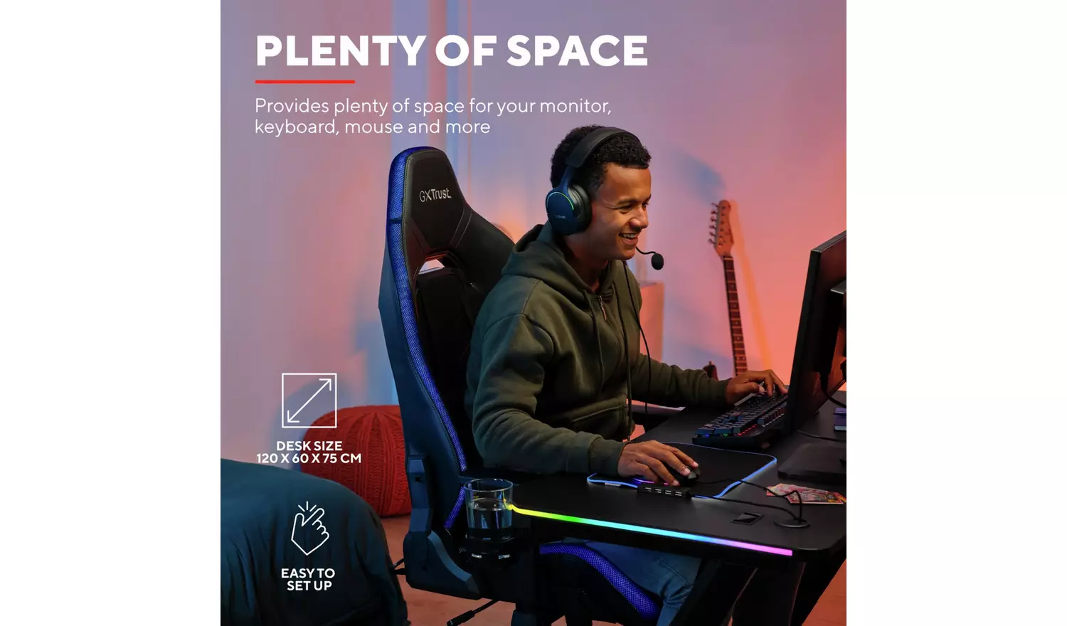 Trust GXT709 Luminus RGB Gaming Desk - Black