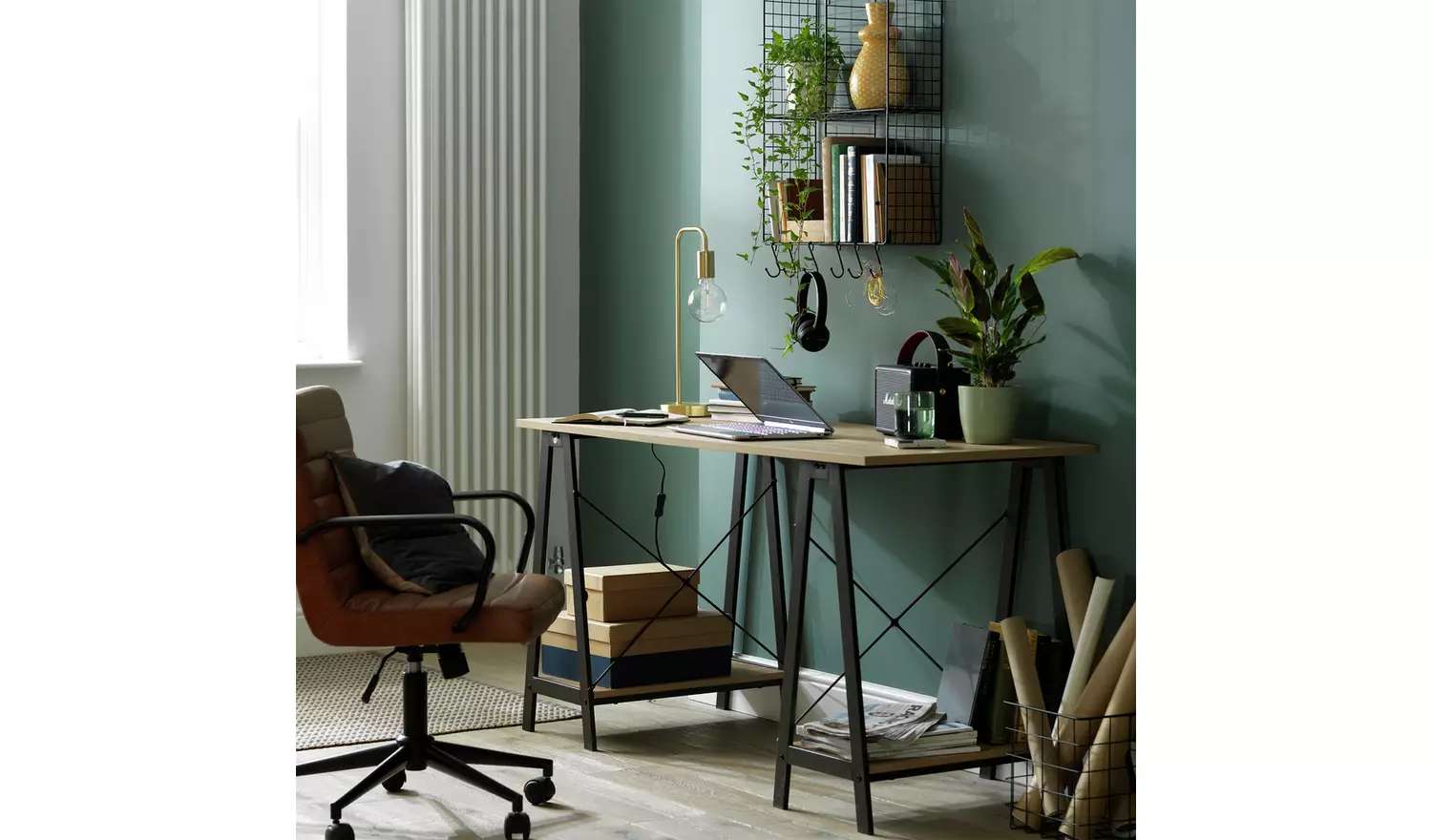 Habitat Trestle Table Office Desk - Oak Effect