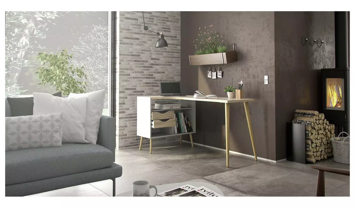 Tvilum Oslo 2 Drawer Office Desk - White & Oak