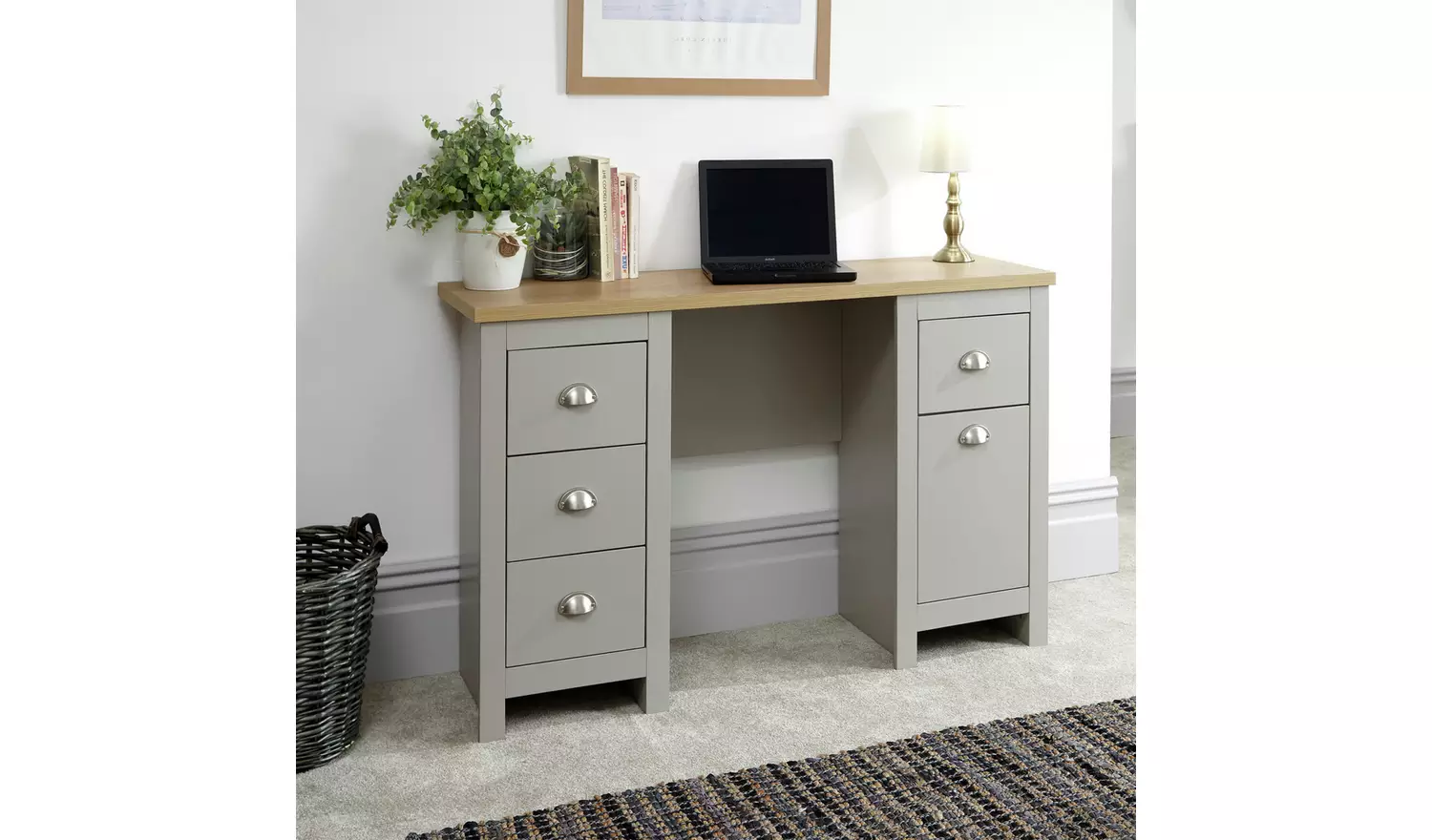 GFW Lancaster 4 Drawer Desk - Grey