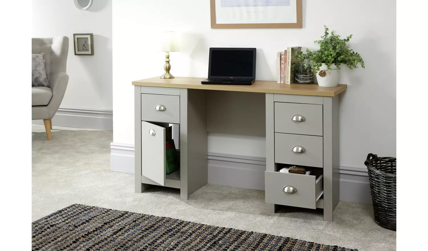 GFW Lancaster 4 Drawer Desk - Grey