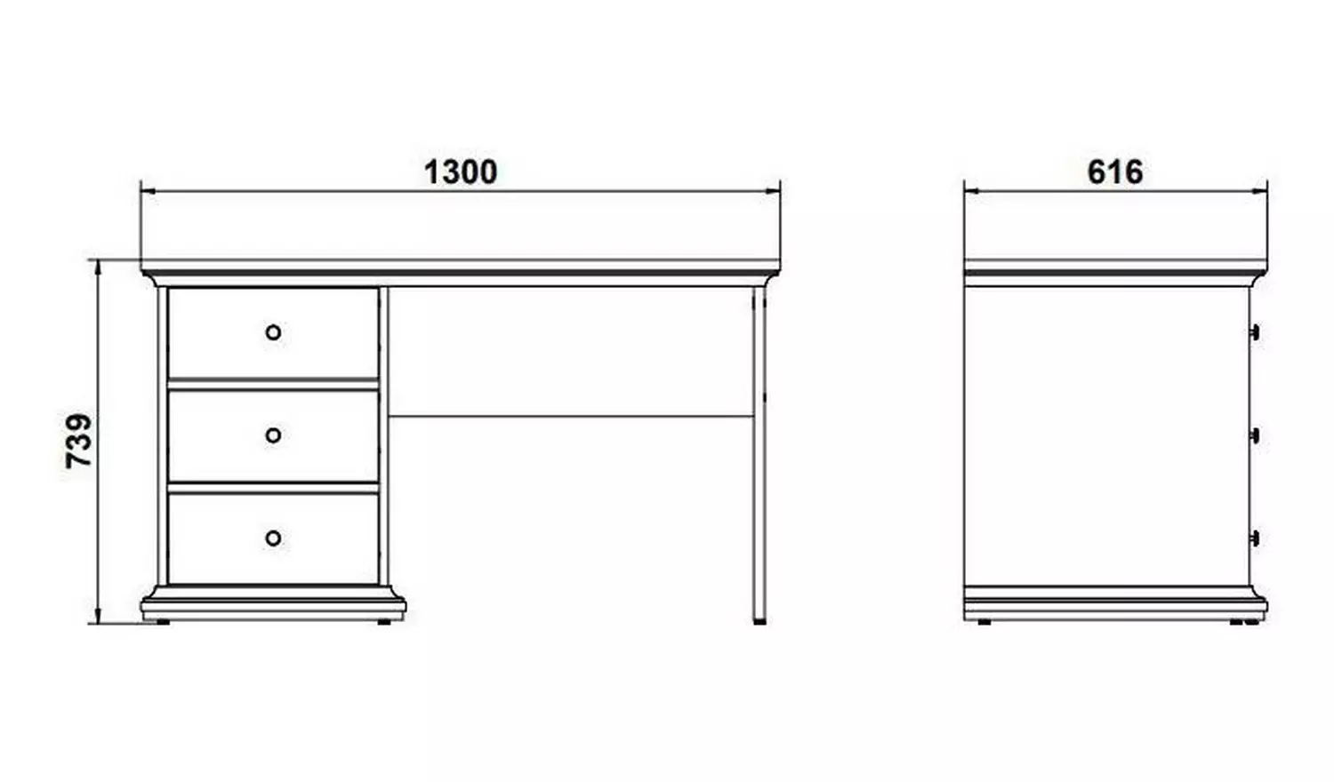 Tvilum Paris 3 Drawer Office Desk - White