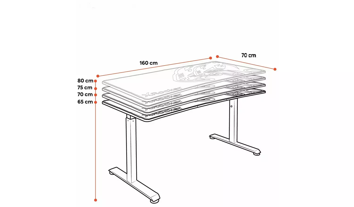 X-Rocker Cougar XL Height Adjustable Gaming Desk - Black