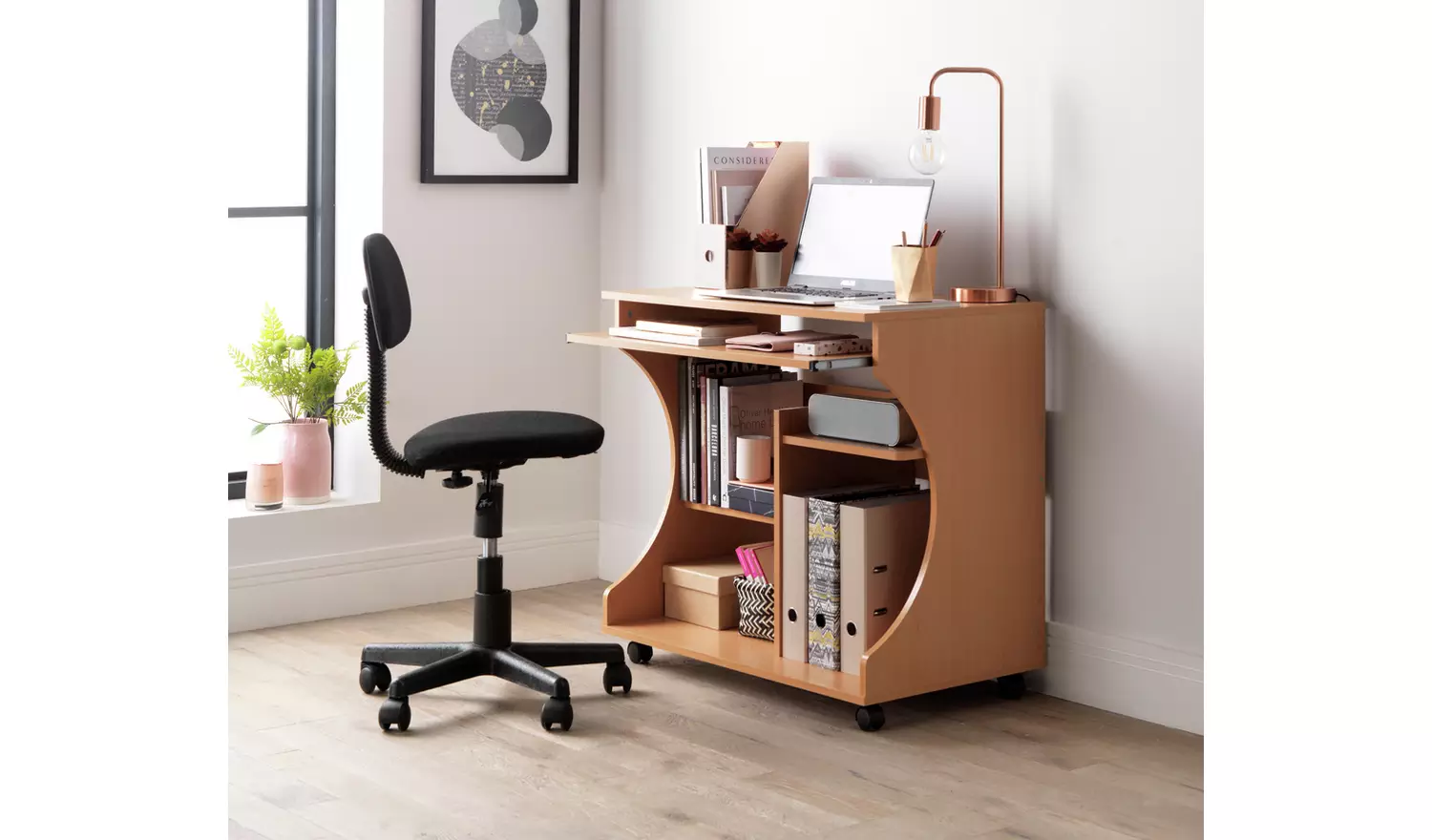 Argos Home Workstation Office Desk - Beech Effect