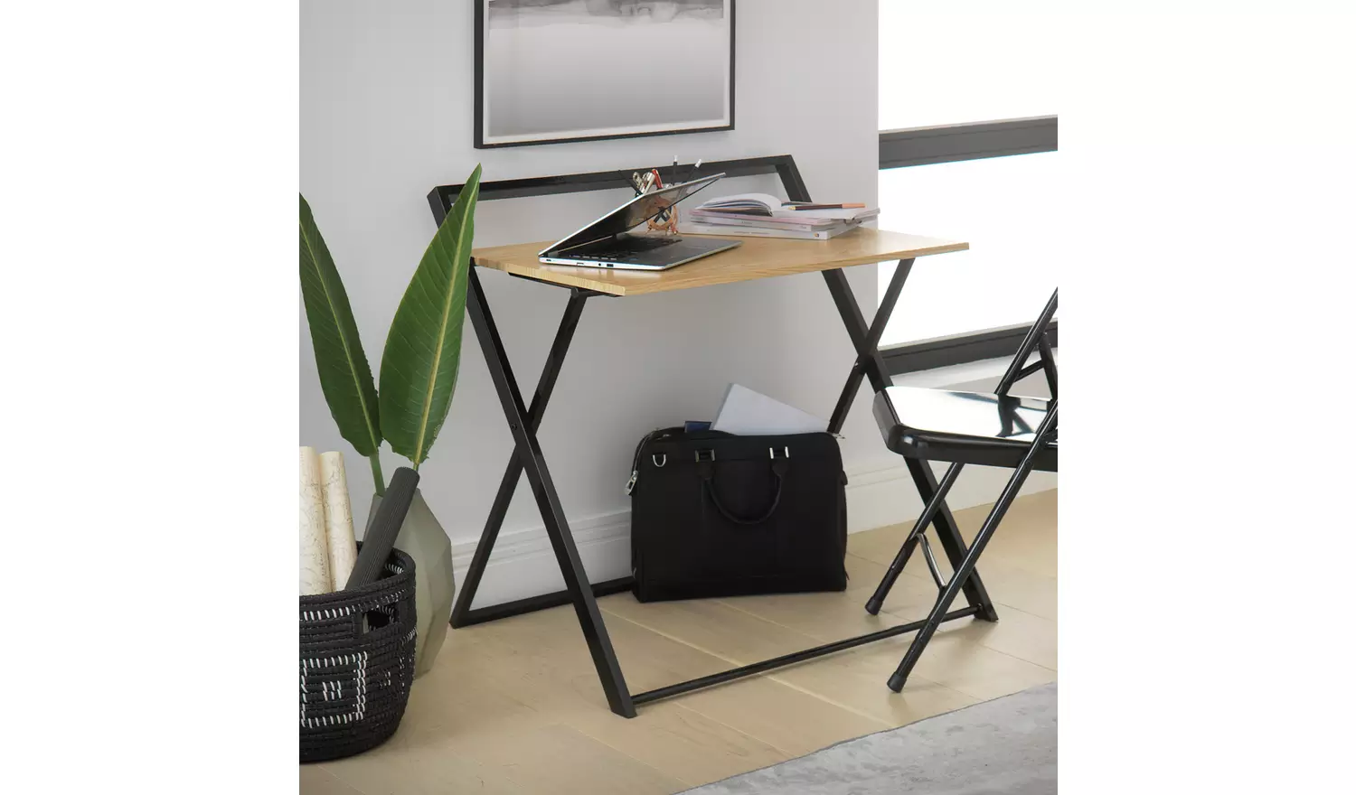 Habitat Compact Folding Office Desk - Black & Oak