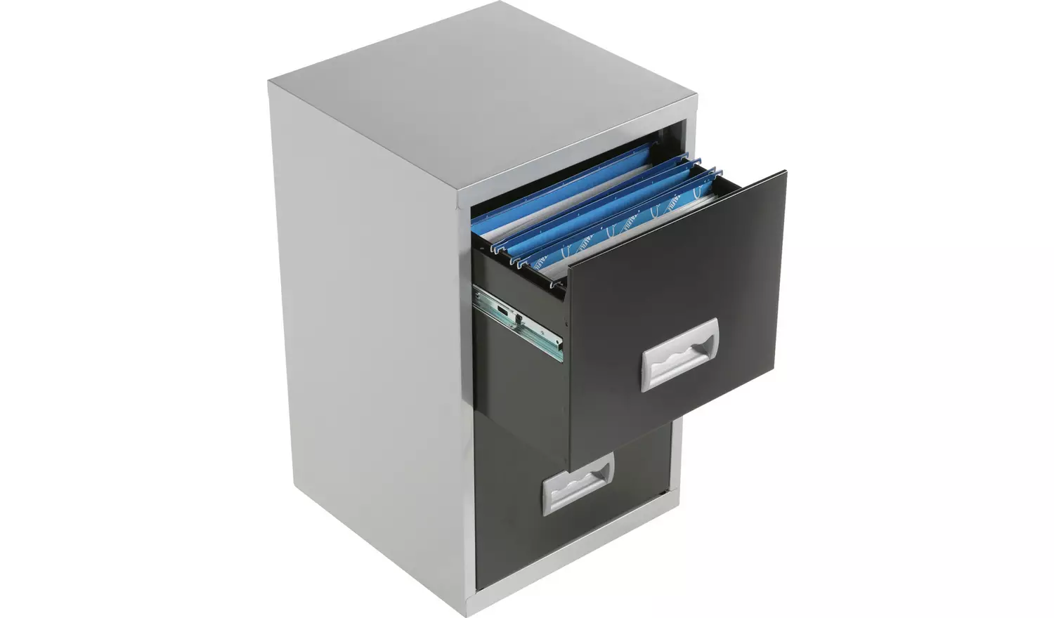 Pierre Henry 2 Drawer Metal Filing Cabinet - Silver & Black