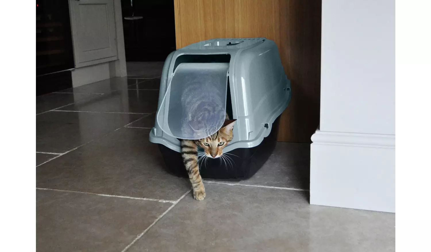 Rosewood Hooded Ice Blue Cat Litter Tray