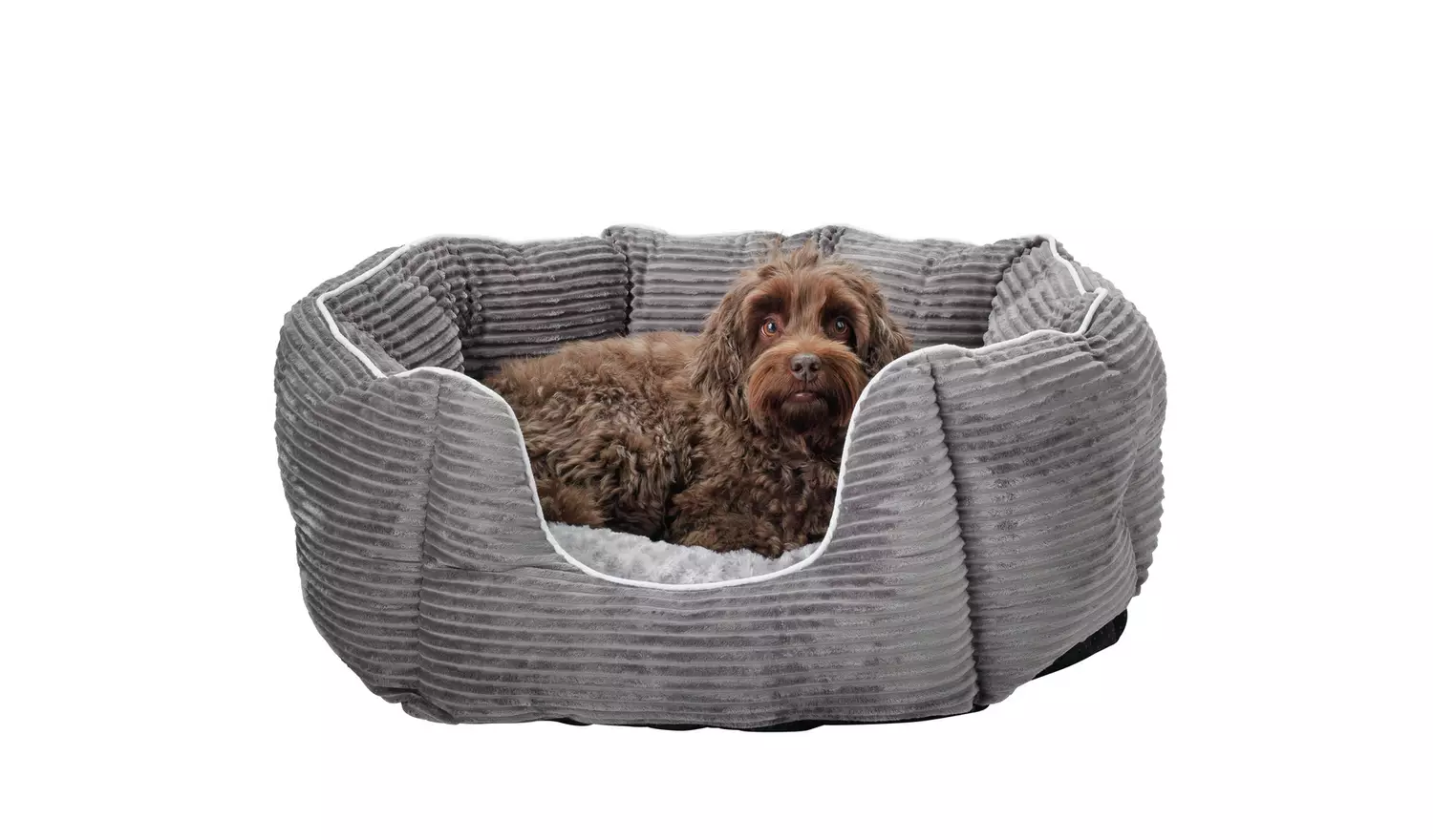 Grey Cord Oval Pet Bed - Medium