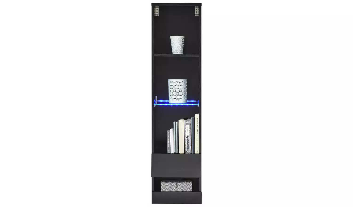 GFW Galicia Wall Mounted Narrow LED Bookcase - Black