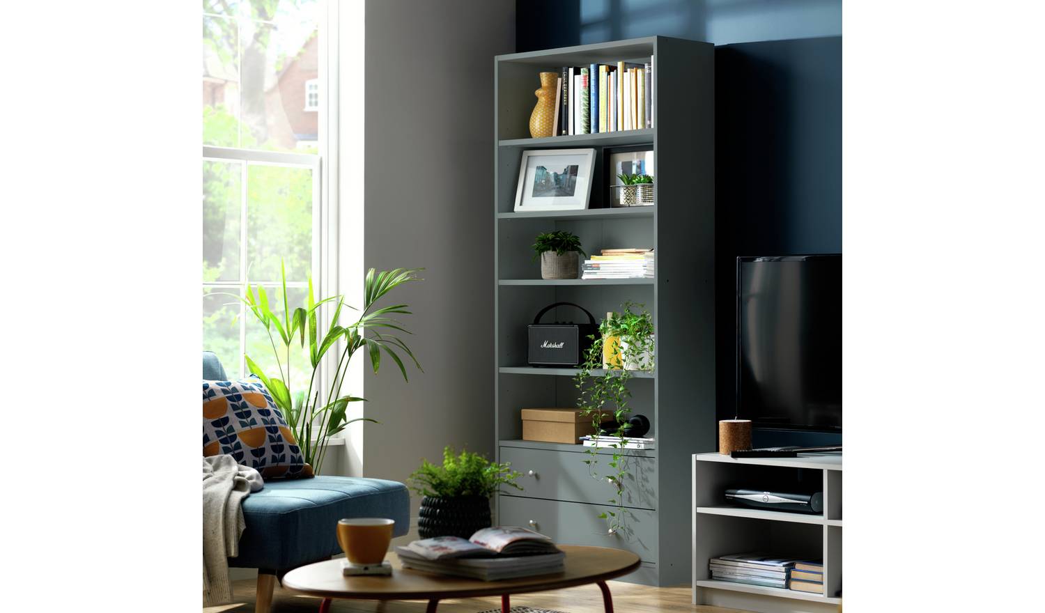 Argos Home Maine 2 Drawer Bookcase - Grey