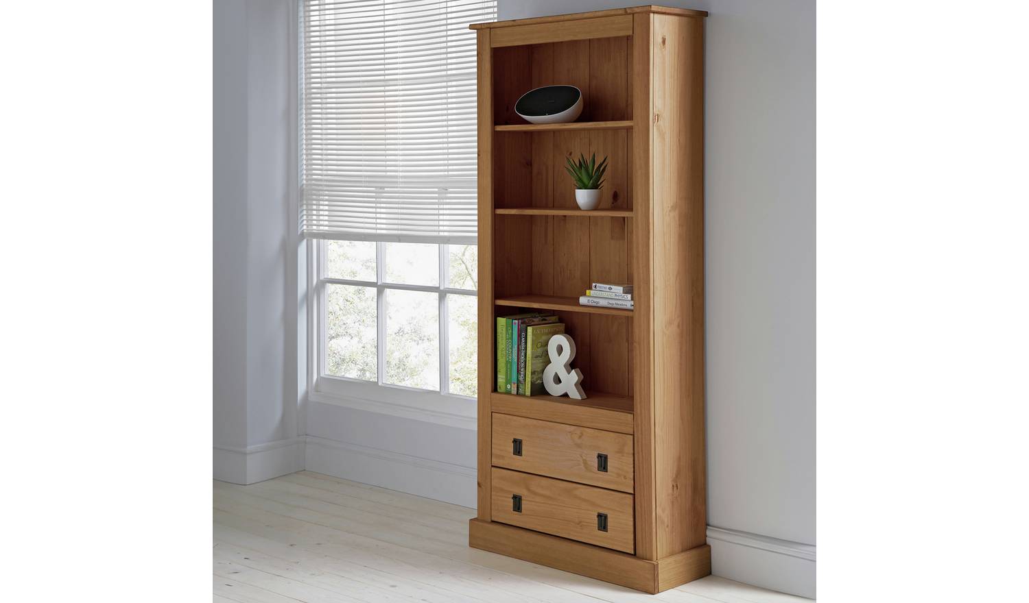 Argos Home Solid Pine 2 Drawer Bookcase