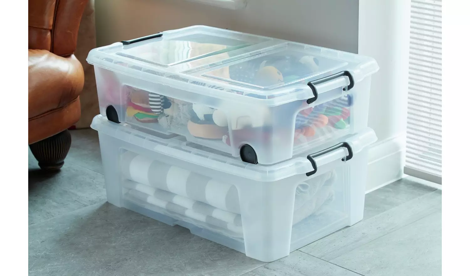 Strata 2 X 35L Wheeled Underbed Storage Boxes - Clear