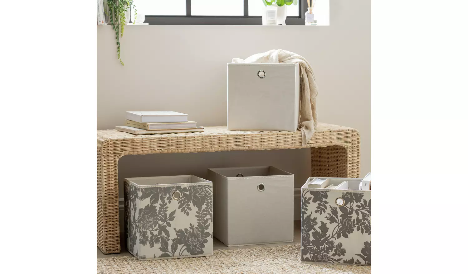 Argos Home Set of 4 Squares Boxes - Grey & Floral