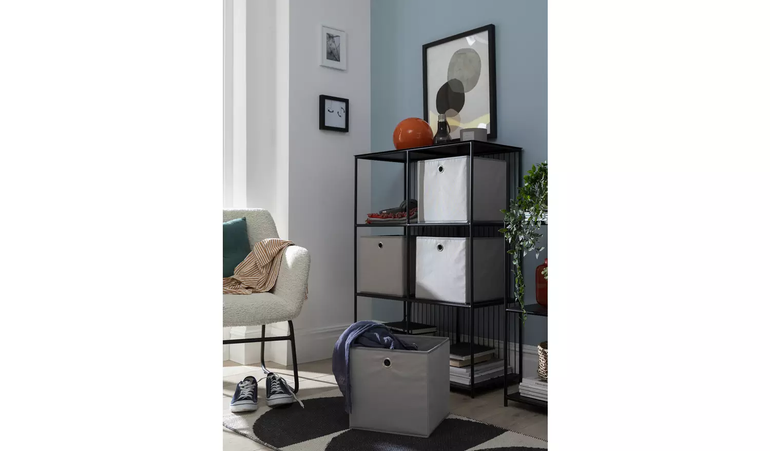 Argos Home Set of 4 Woven Linen Squares Boxes - Grey