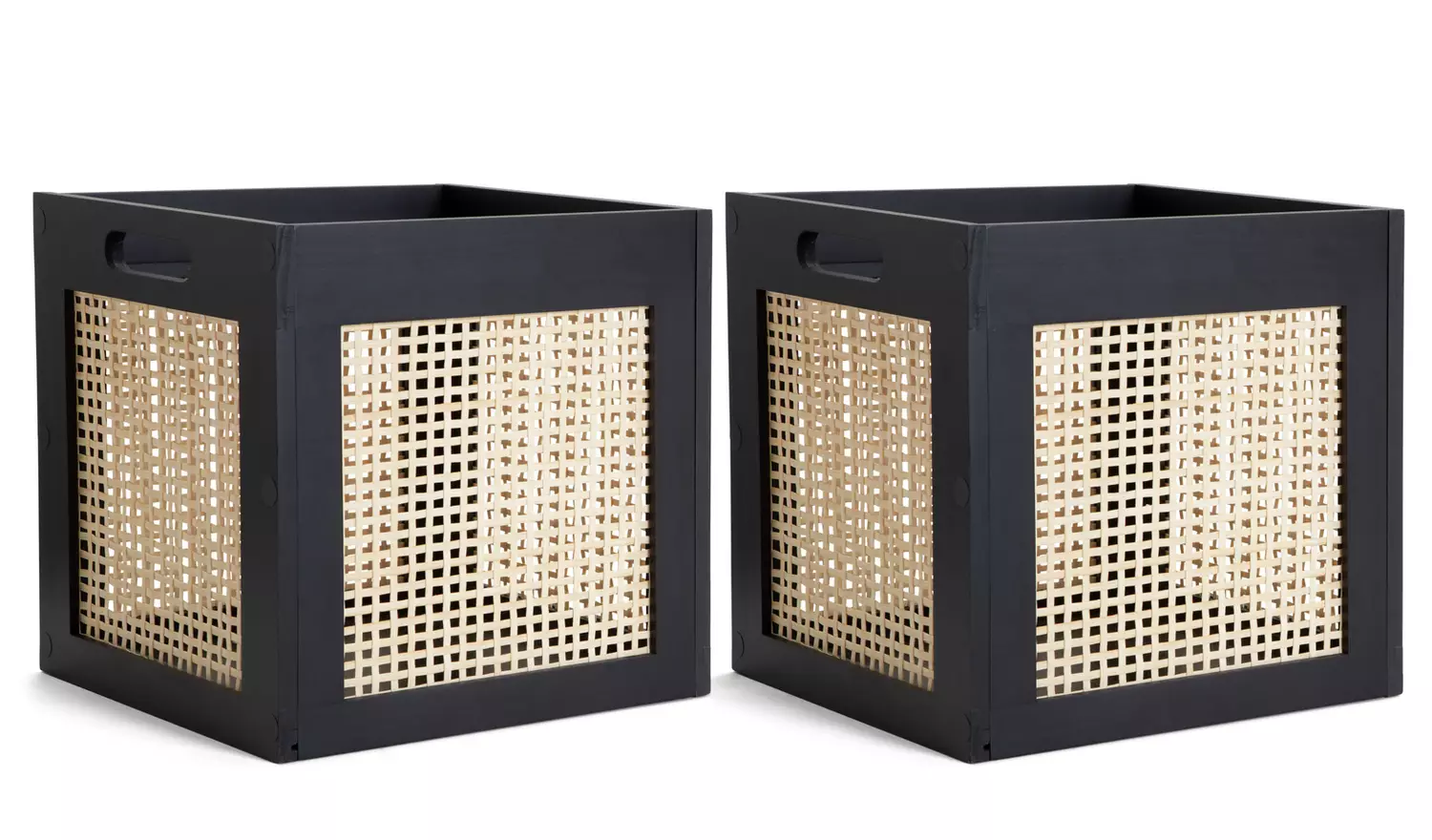 Habitat Set of 2 Rattan Squares Boxes - Black