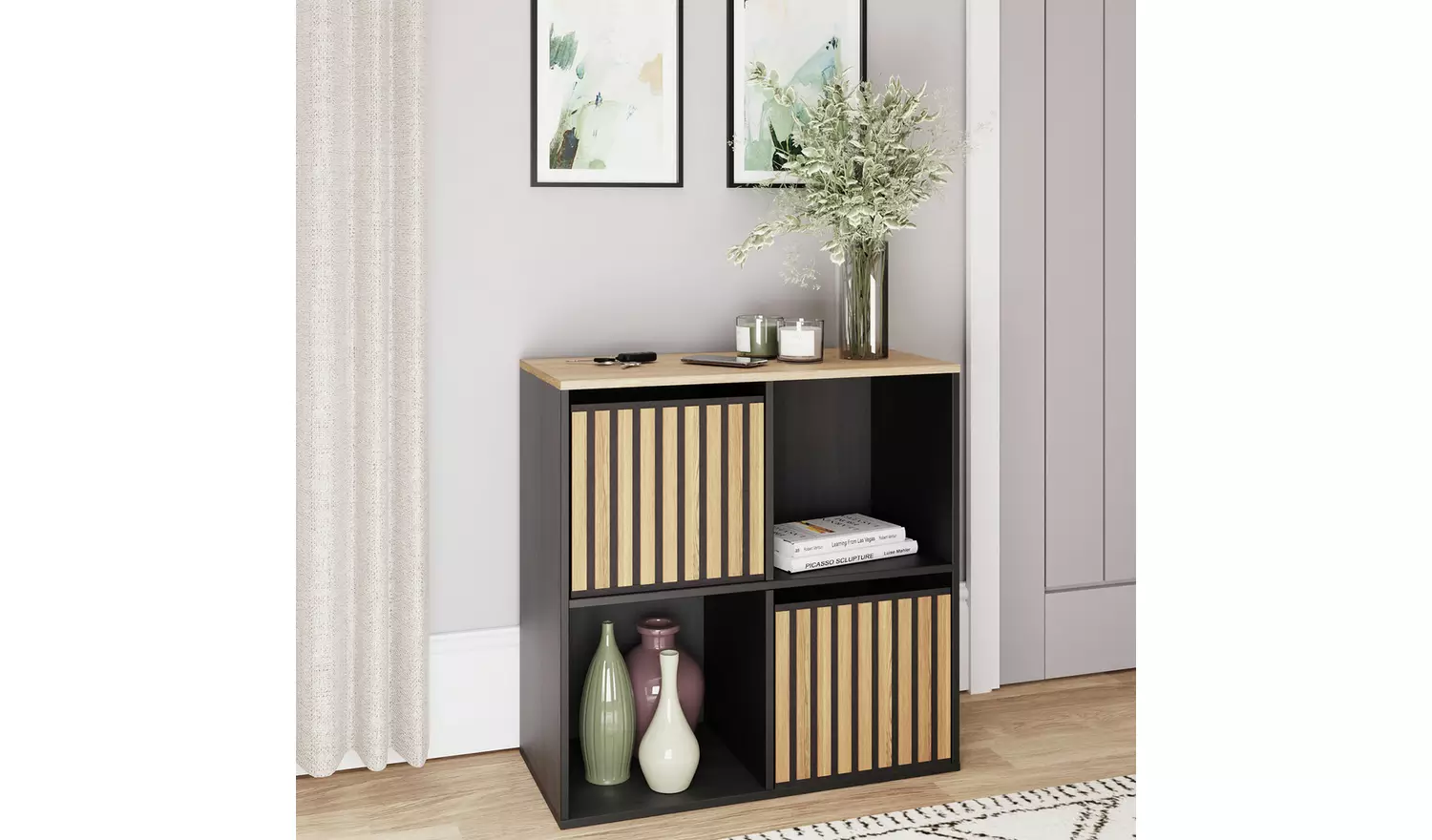 GFW Kube 4 Cube Storage Unit - Black & Oak