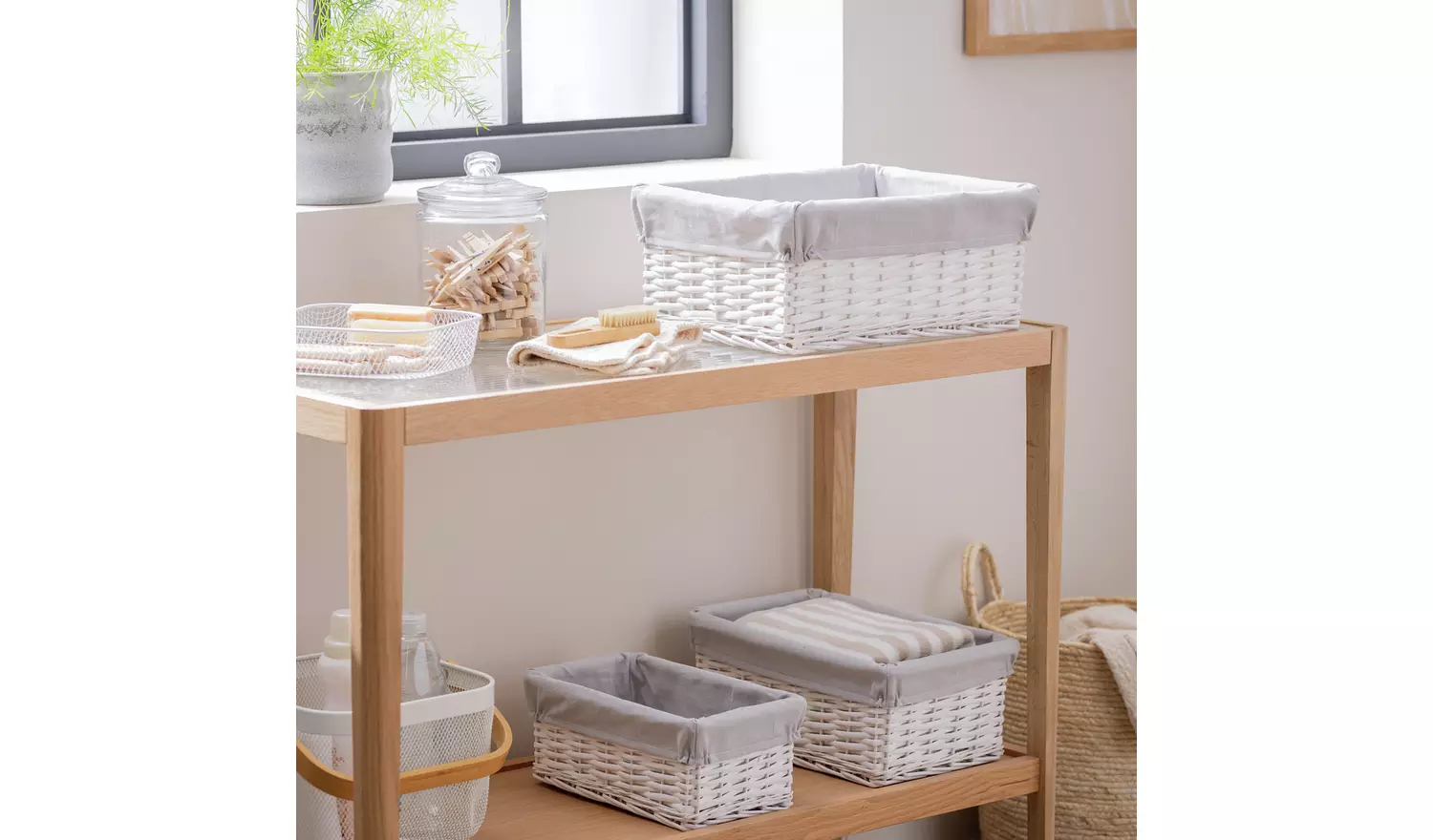 Habitat Pack of 3 Wicker Storage Basket - White