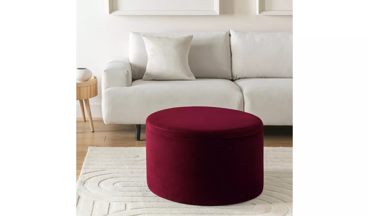 Habitat Large Dex Velvet Storage Footstool - Wine