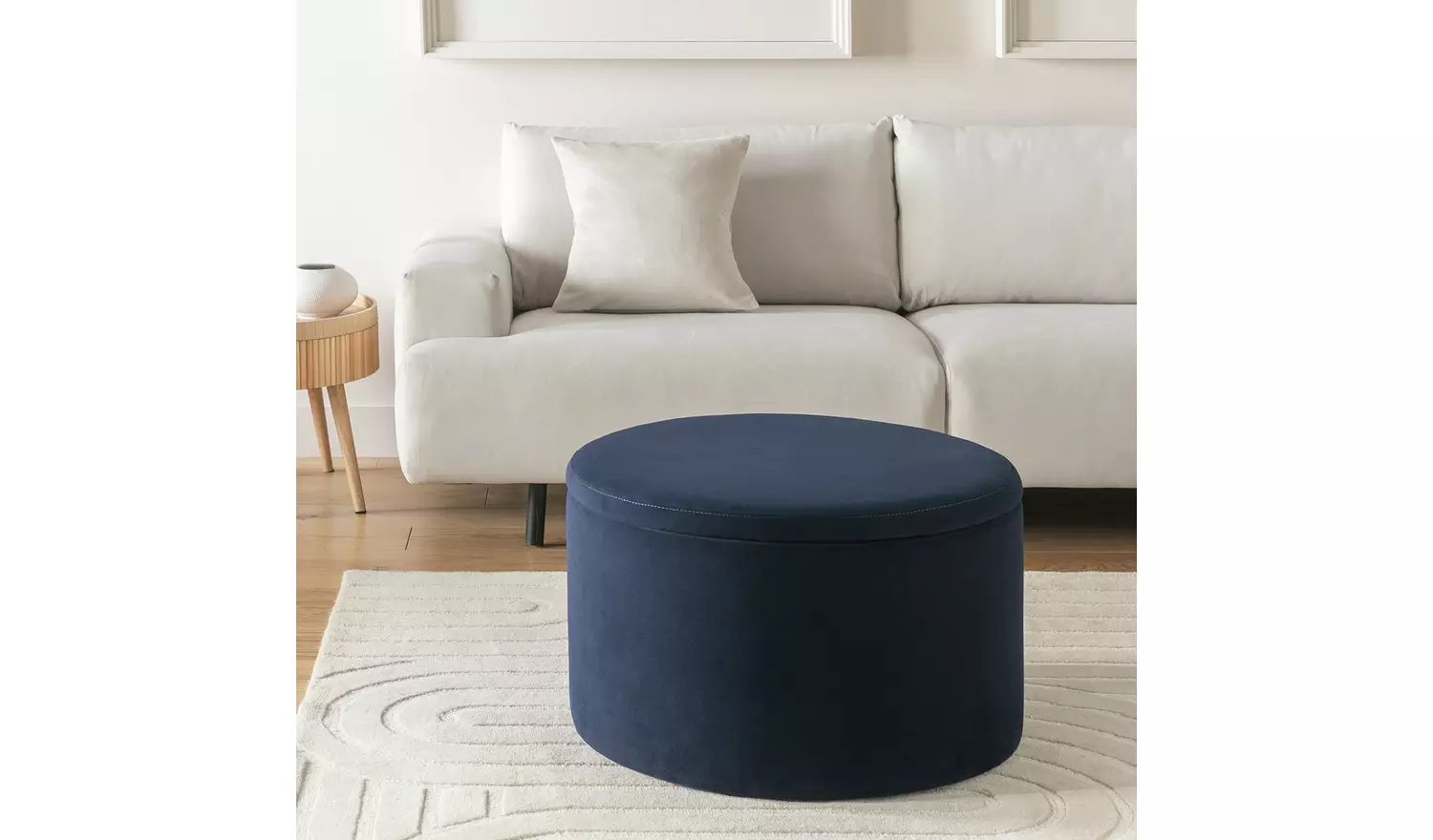Habitat Large Dex Velvet Storage Footstool - Navy