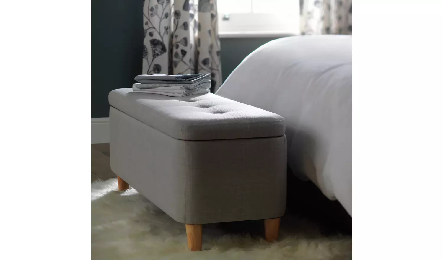 Habitat Aspen Fabric Storage Ottoman - Light Grey