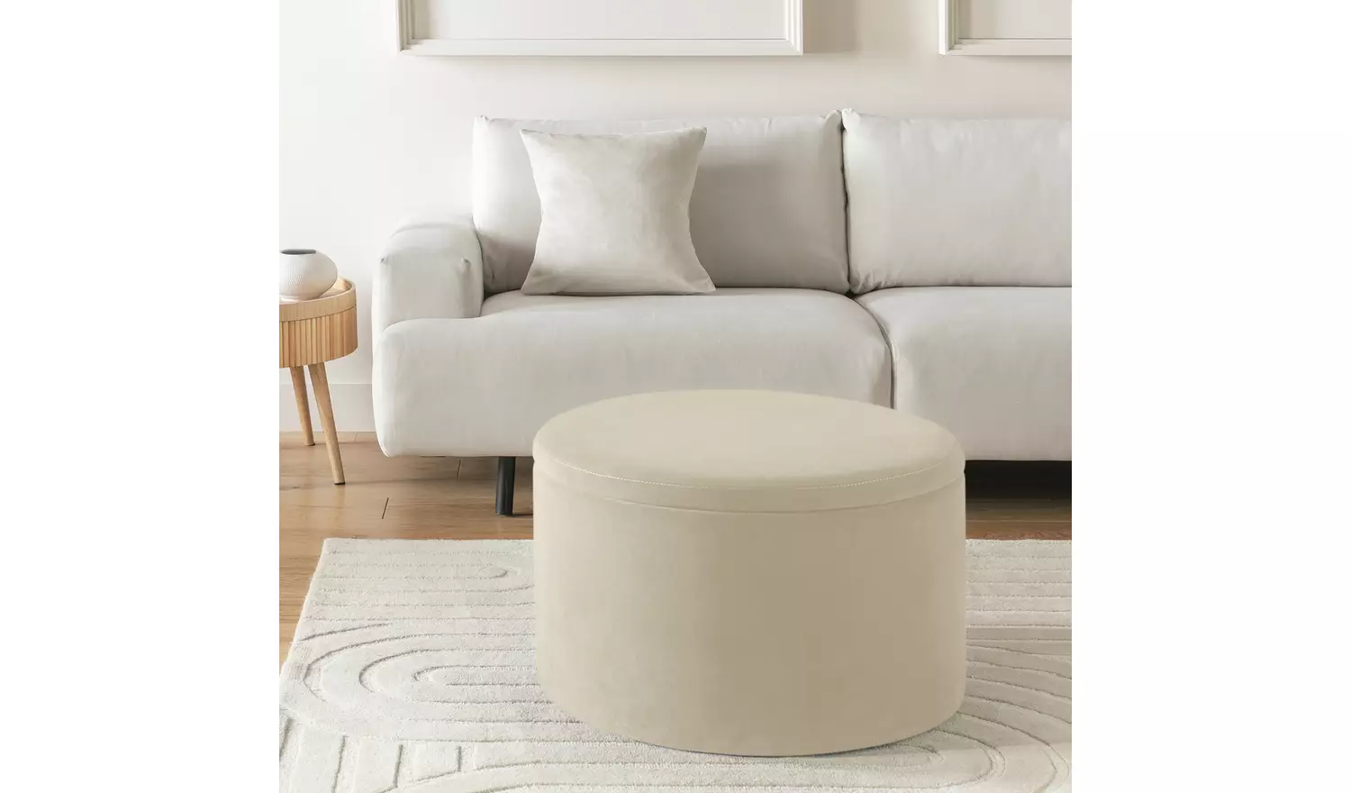 Habitat Large Dex Velvet Storage Footstool - Natural