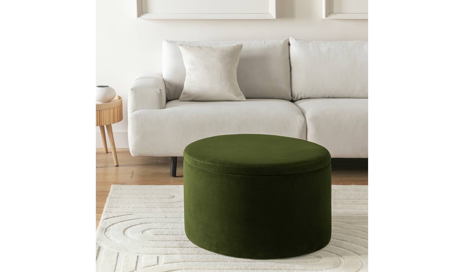 Habitat Large Dex Velvet Storage Footstool - Green