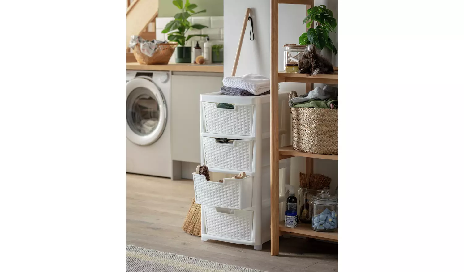 Argos Home Rattan 4 Drawer Large Storage Tower - White