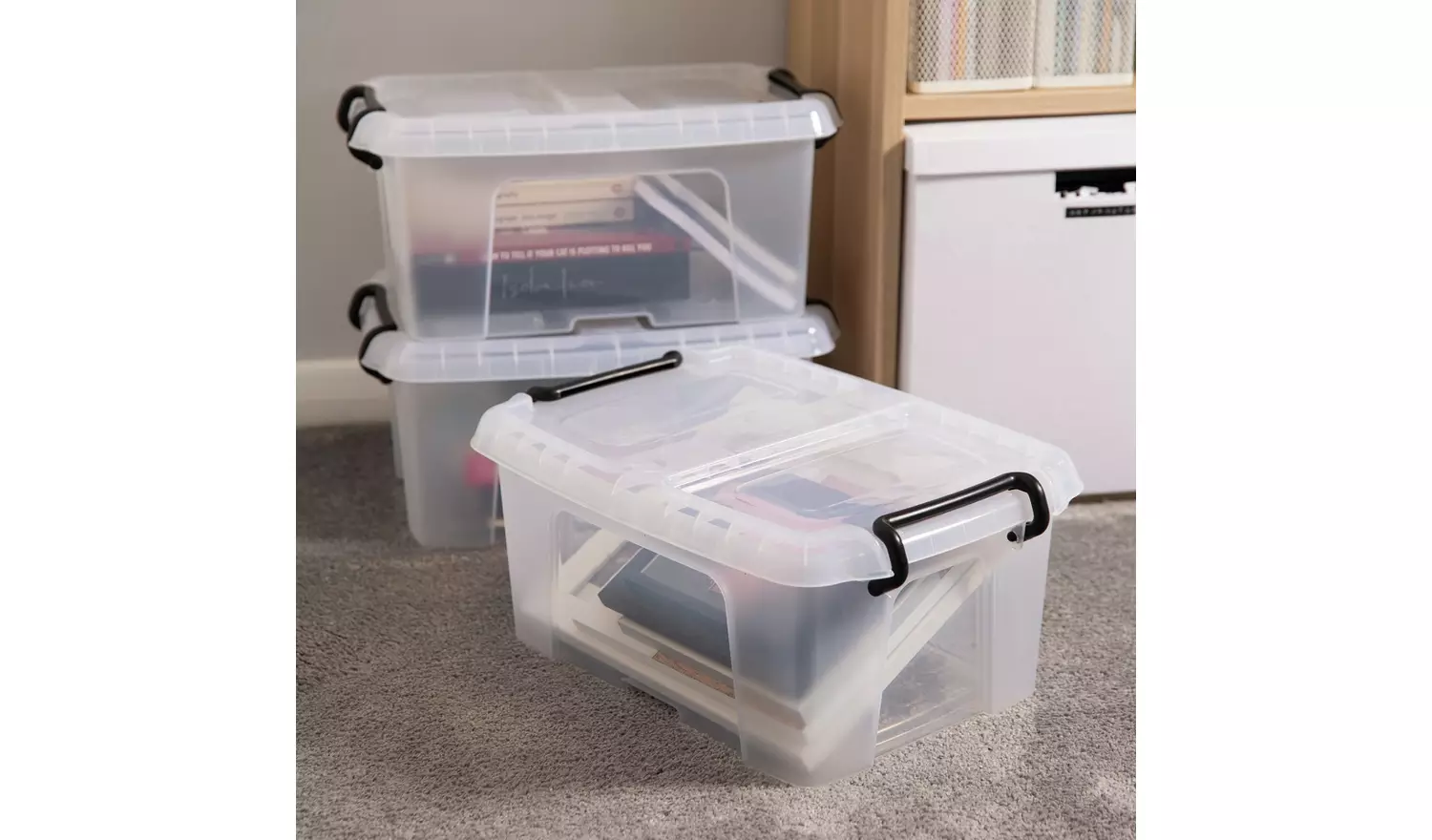 Strata Smart 3 x 12L Plastic Storage Boxes with Lid - Clear