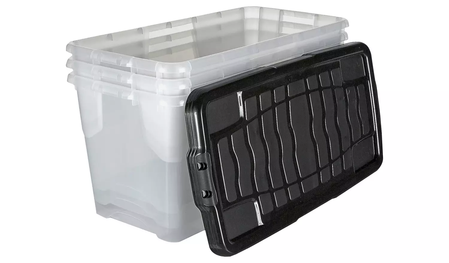 Strata Curve 3 x 80L Plastic Storage Boxes with Lid - Clear