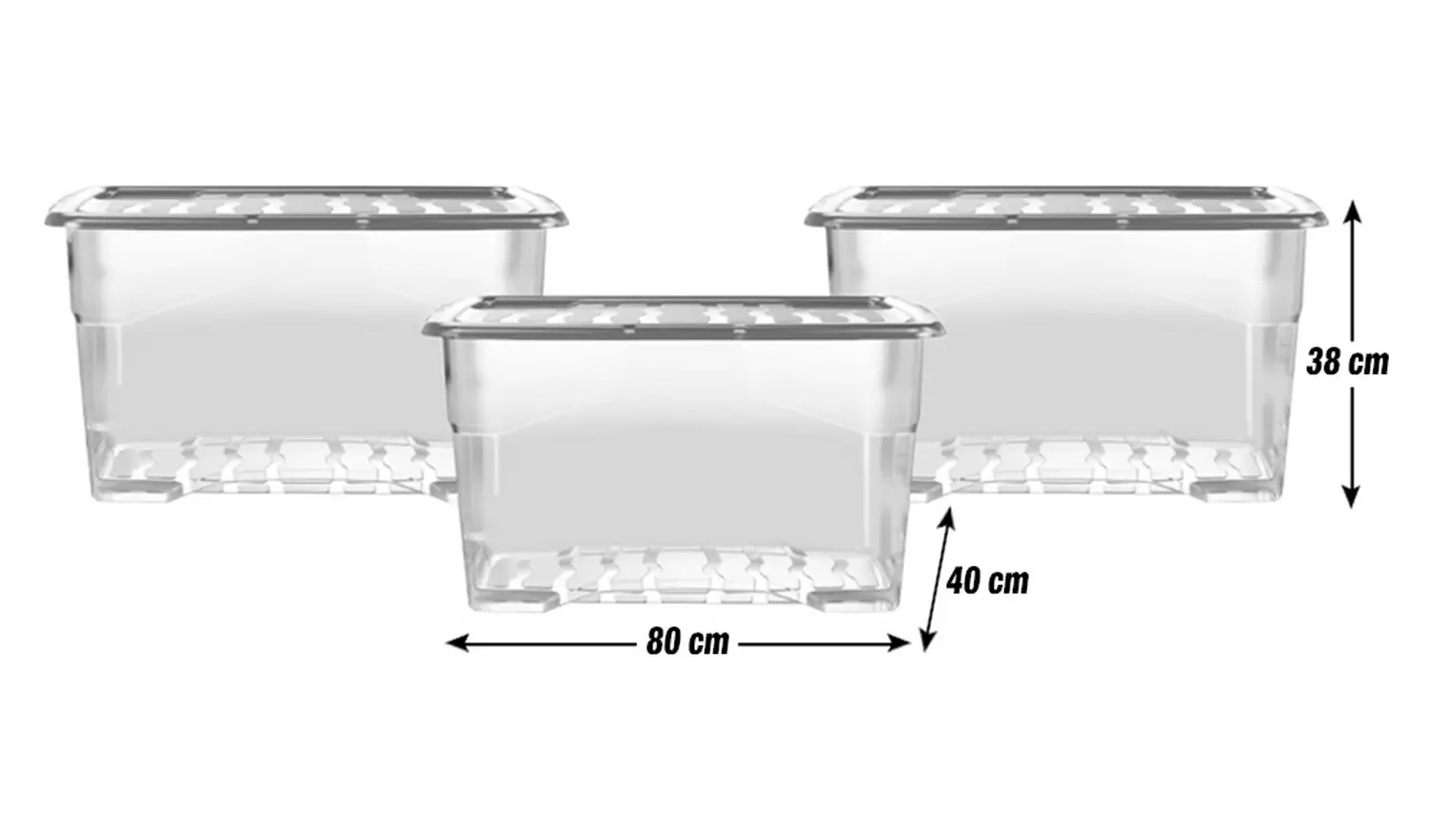Strata Curve 3 x 80L Plastic Storage Boxes with Lid - Clear