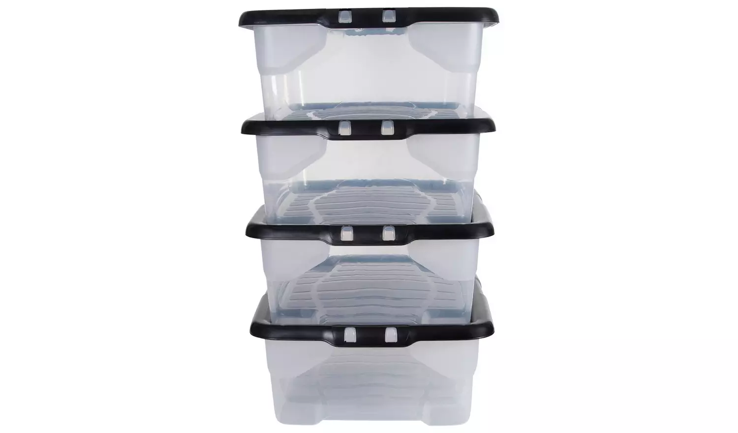 Strata Curve 4 x 30L Plastic Storage Boxes with Lid - Clear