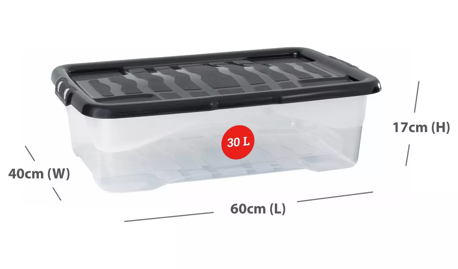 Strata Curve 2 x 30L Plastic Storage Boxes with Lid - Clear