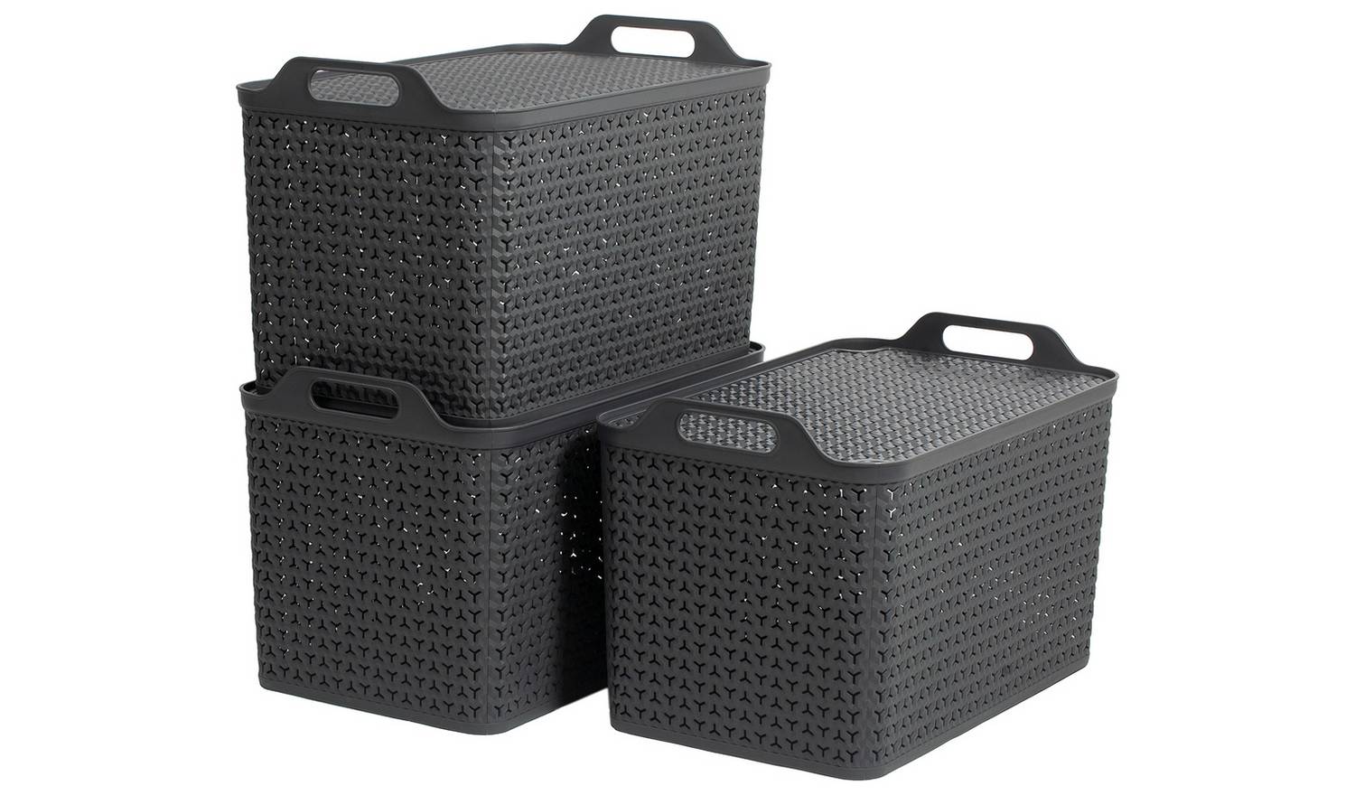 Strata Urban 3 x 35L Plastic Storage Baskets with Lid - Grey