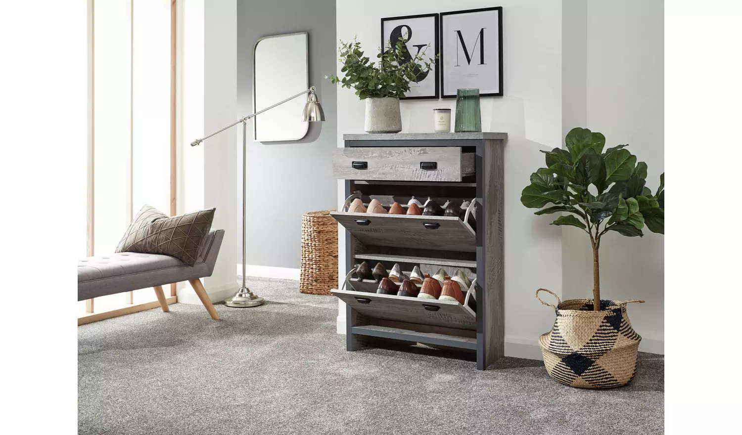 GFW Boston Shoe Storage Cabinet- Grey