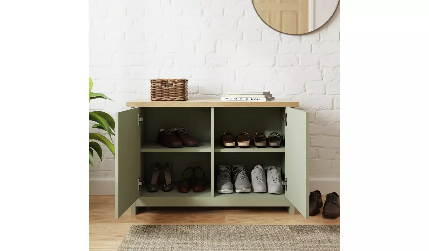 GFW Lancaster 2 Door Shoe Storage Cabinet - Green & Oak
