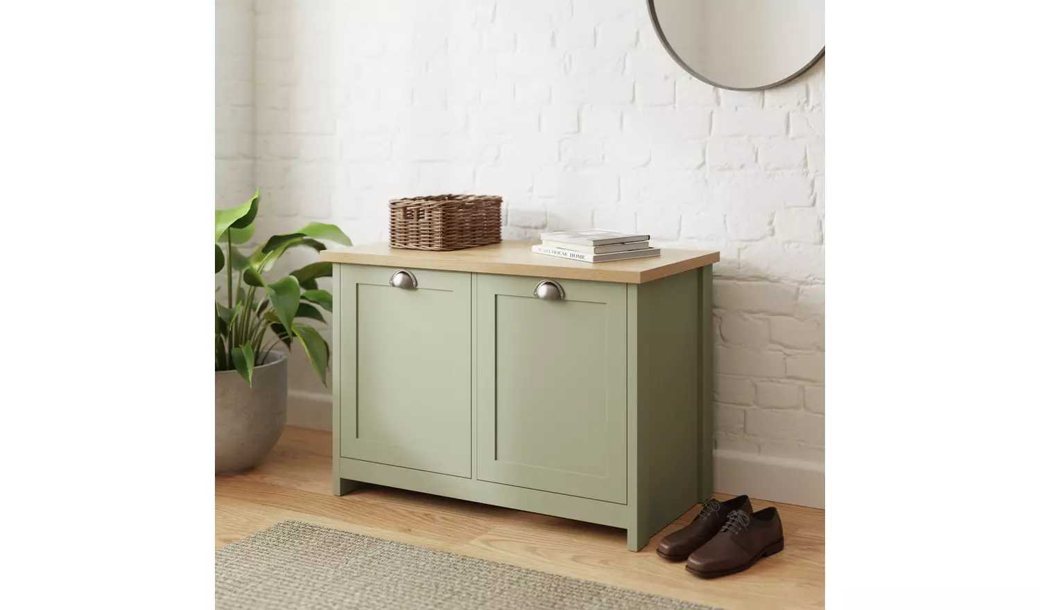GFW Lancaster 2 Door Shoe Storage Cabinet - Green & Oak