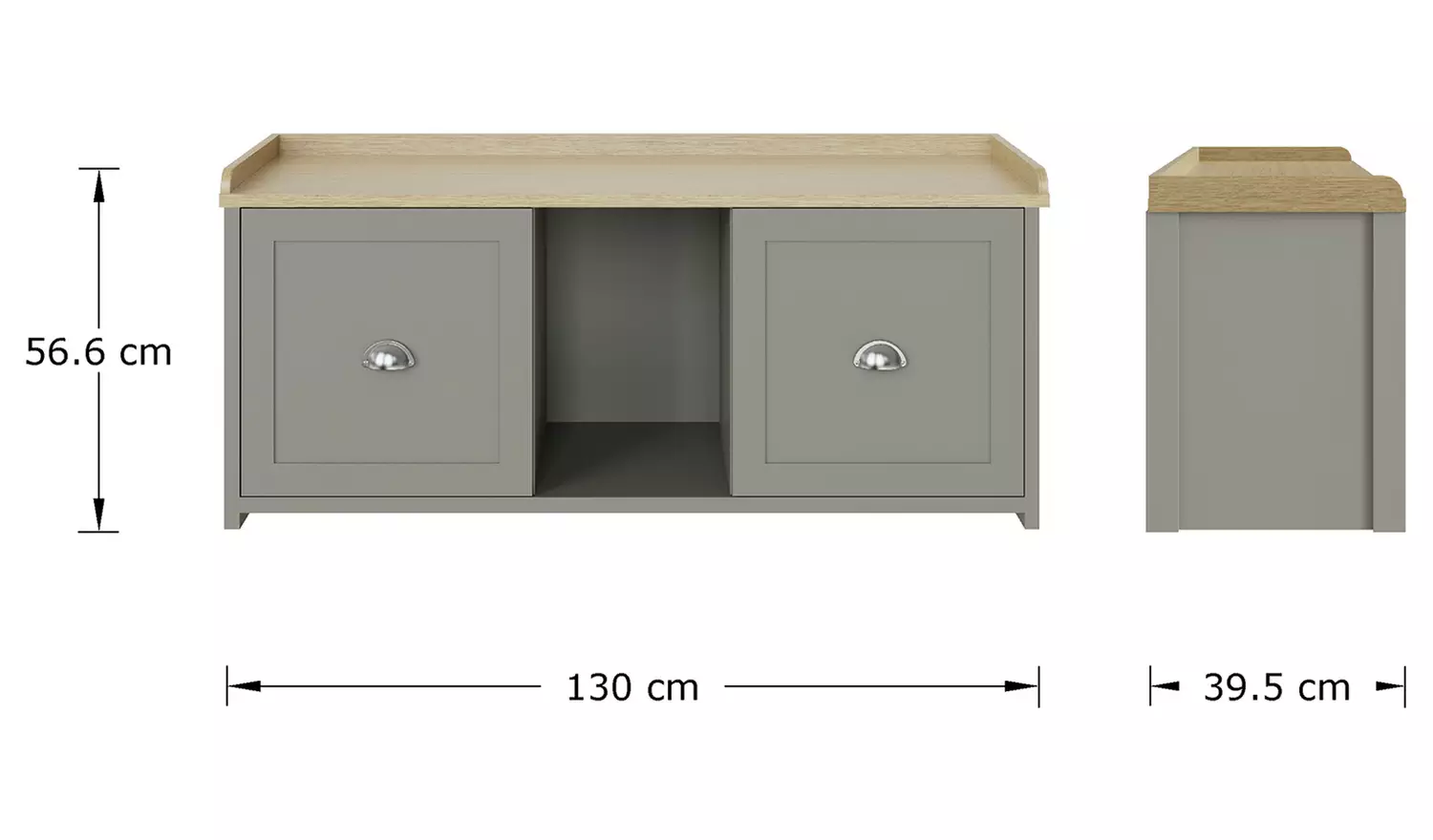 GFW Lancaster 2 Door Shoe Storage Bench - Grey