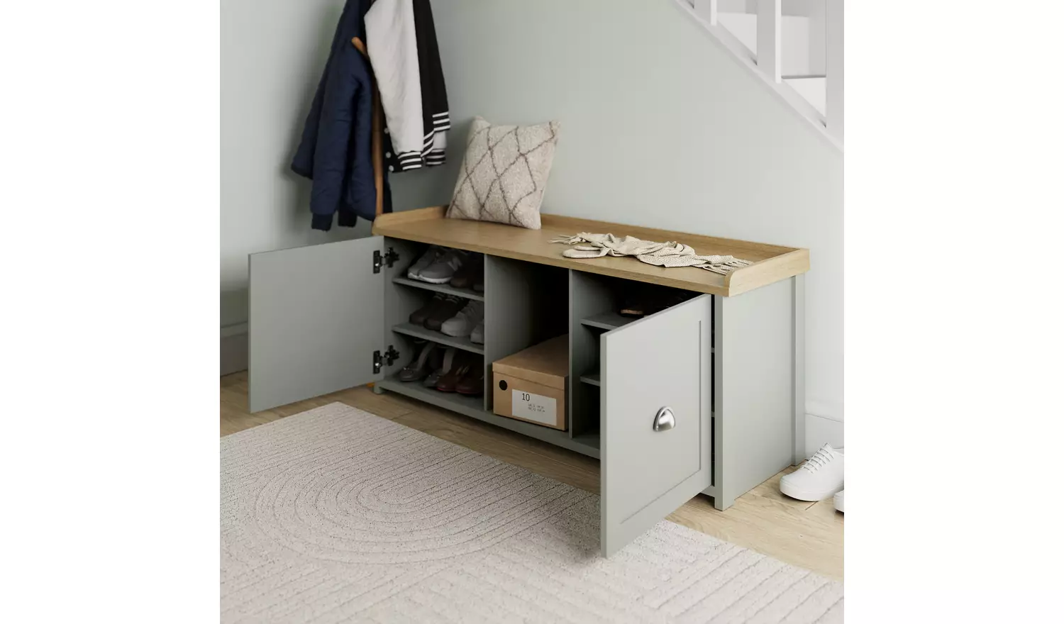 GFW Lancaster 2 Door Shoe Storage Bench - Grey