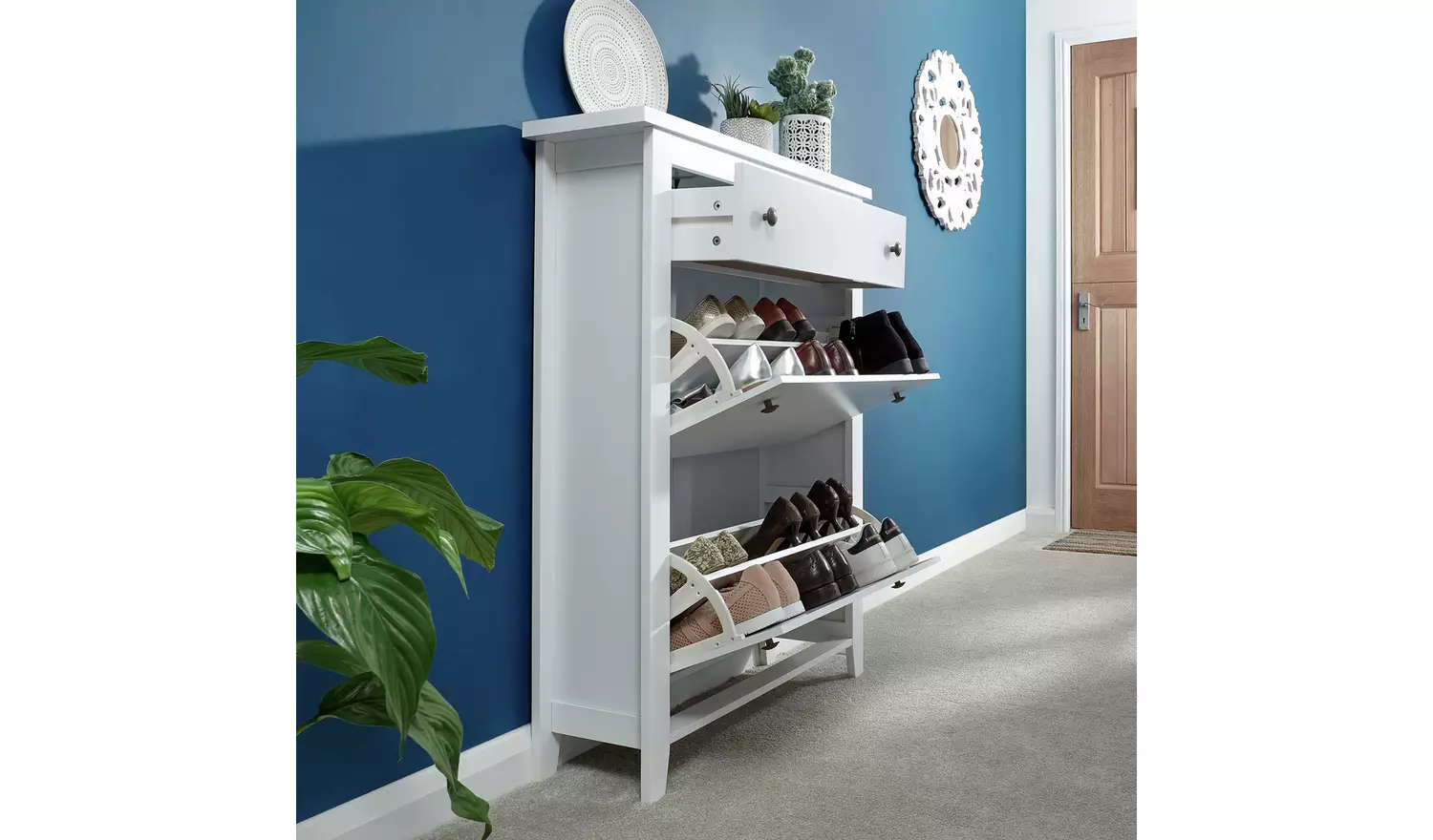 Deluxe Two Tier Shoe Cabinet - White