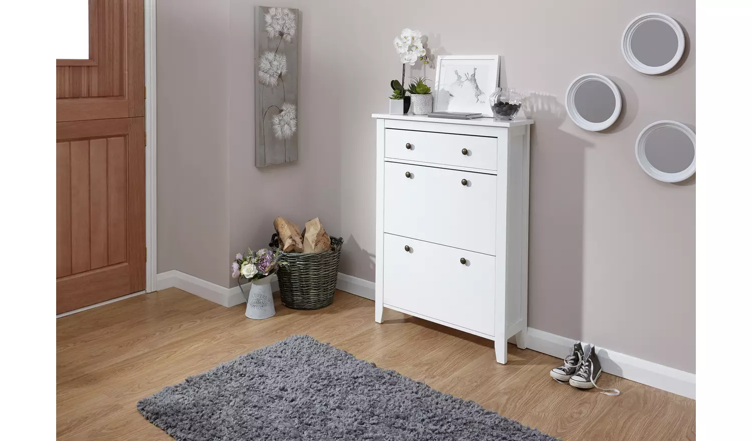 Deluxe Two Tier Shoe Cabinet - White