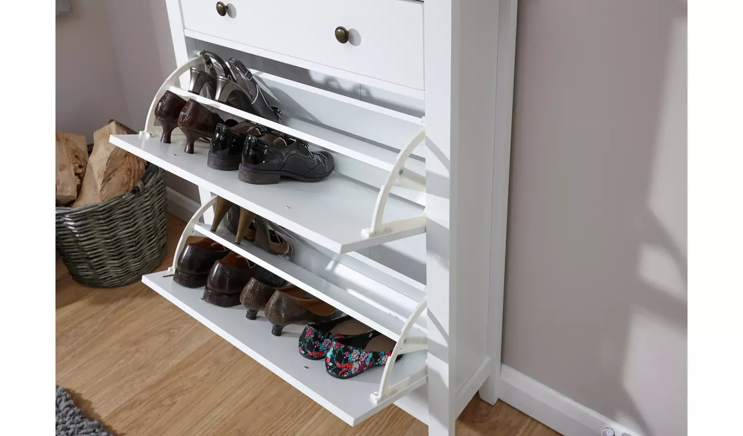 Deluxe Two Tier Shoe Cabinet - White