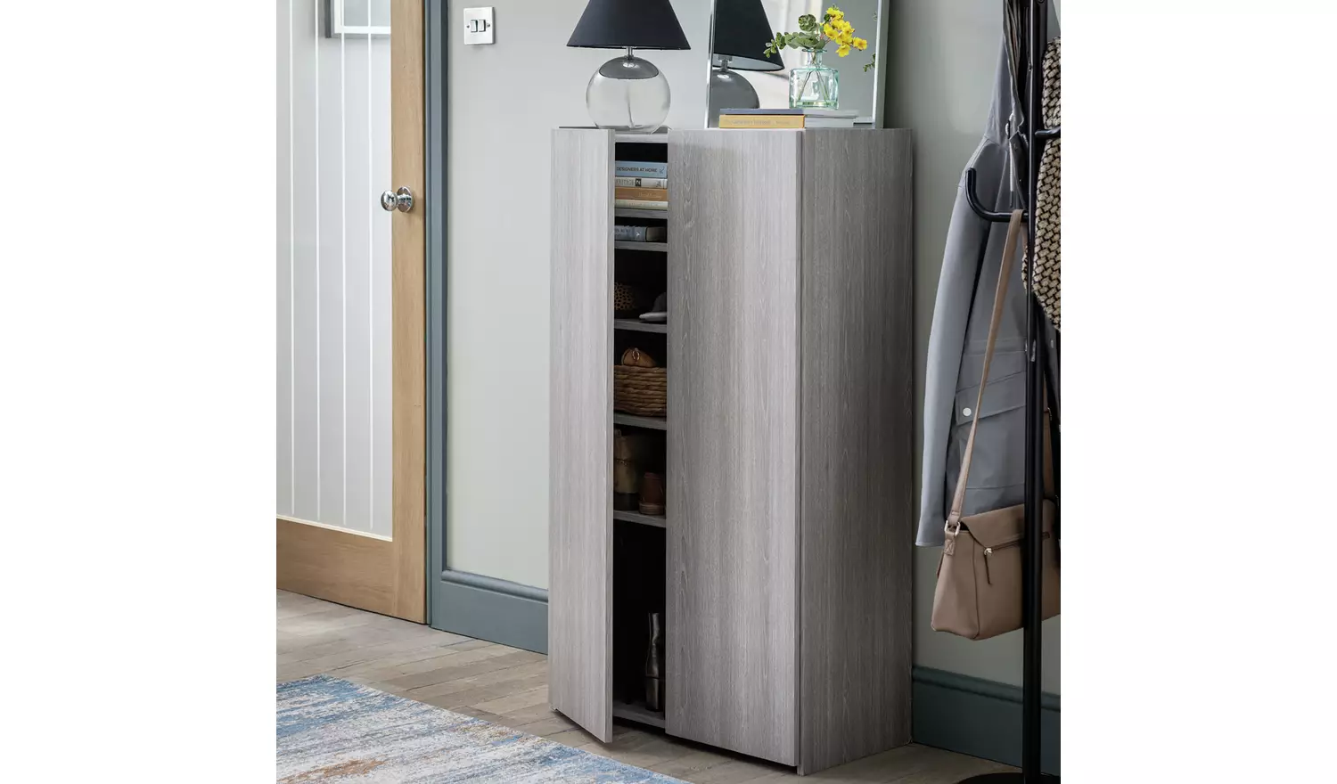 Argos Home Seville 2 Door Shoe Storage Cabinet - Grey & Oak