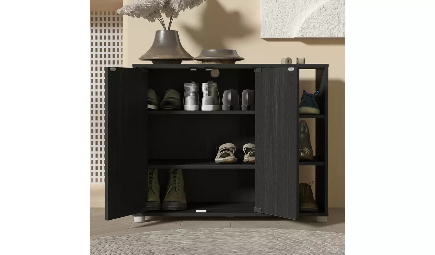 GFW Bideford 2 Door Shoe Storage Cabinet - Black