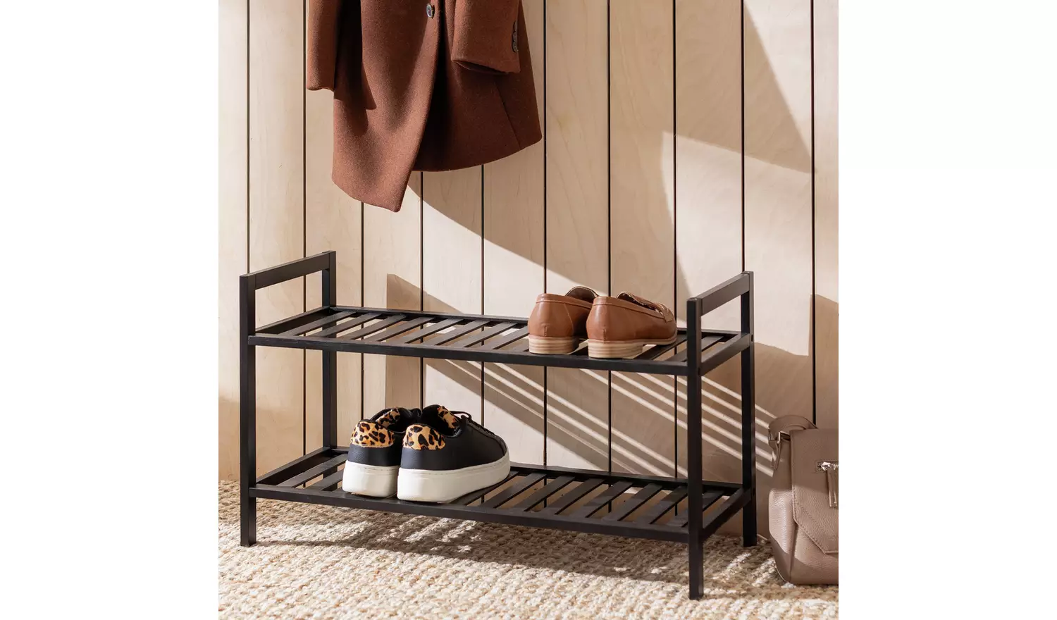 Habitat Kitt Bamboo 2 Shelf Shoe Rack - Black
