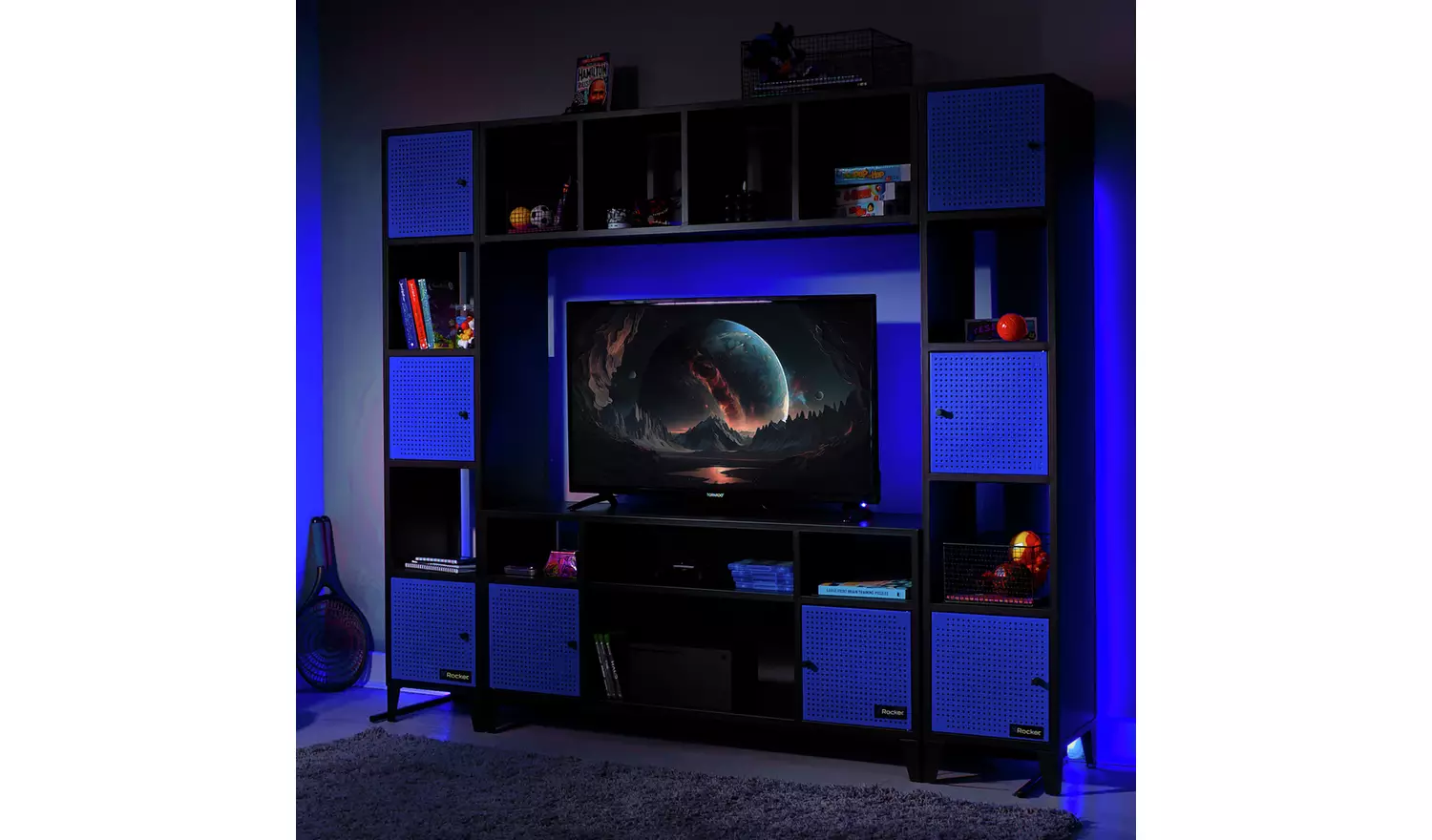 X Rocker Mesh-Tek Tall 5 Cube Storage Unit - Blue and Black