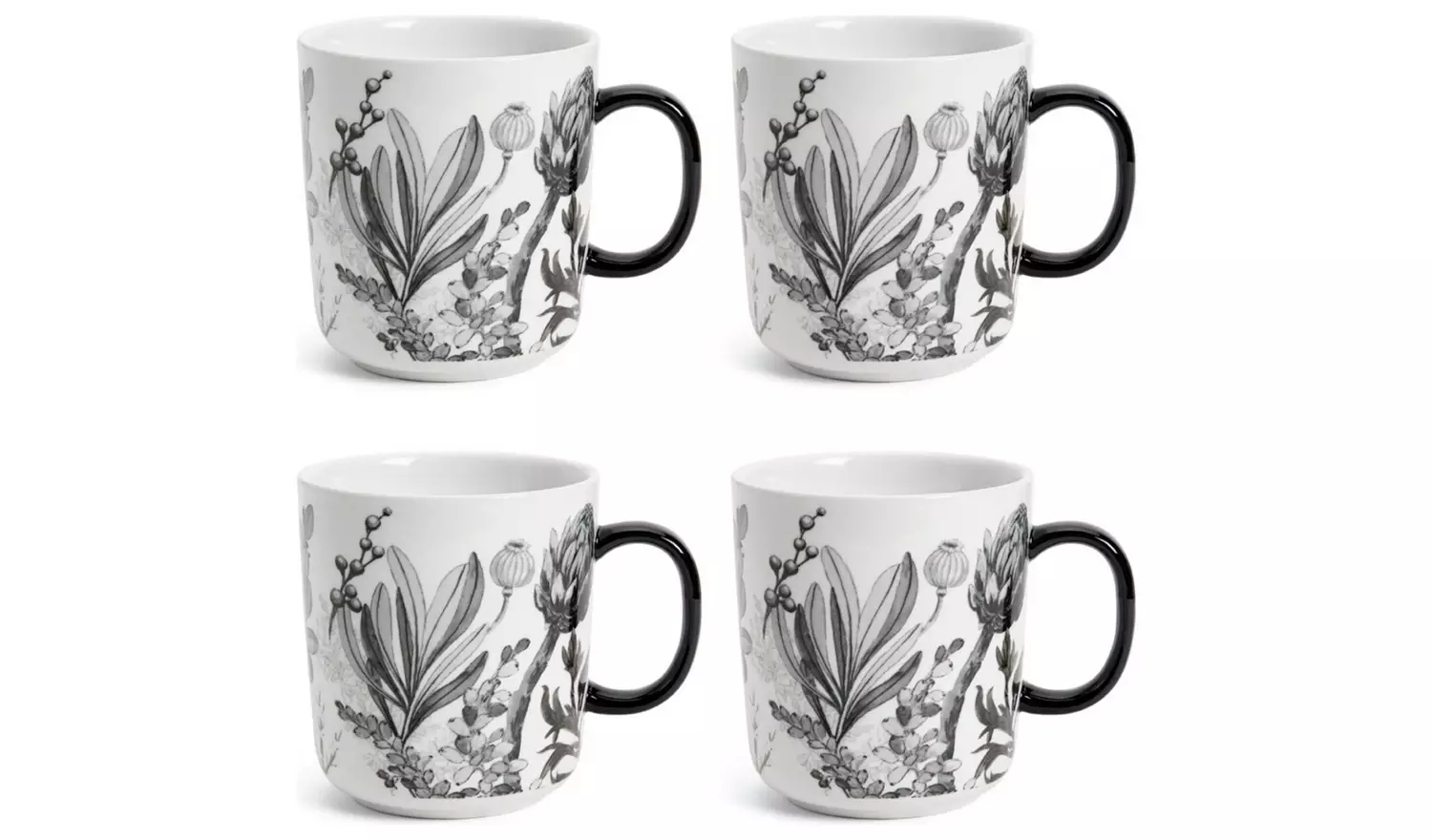 Habitat Monochrome Set of 4 Fine China Mugs - Grey