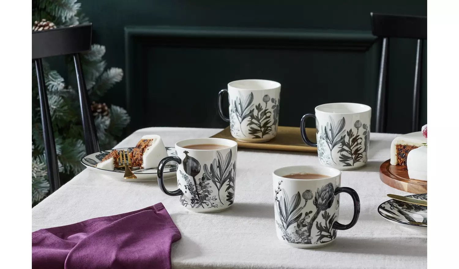 Habitat Monochrome Set of 4 Fine China Mugs - Grey