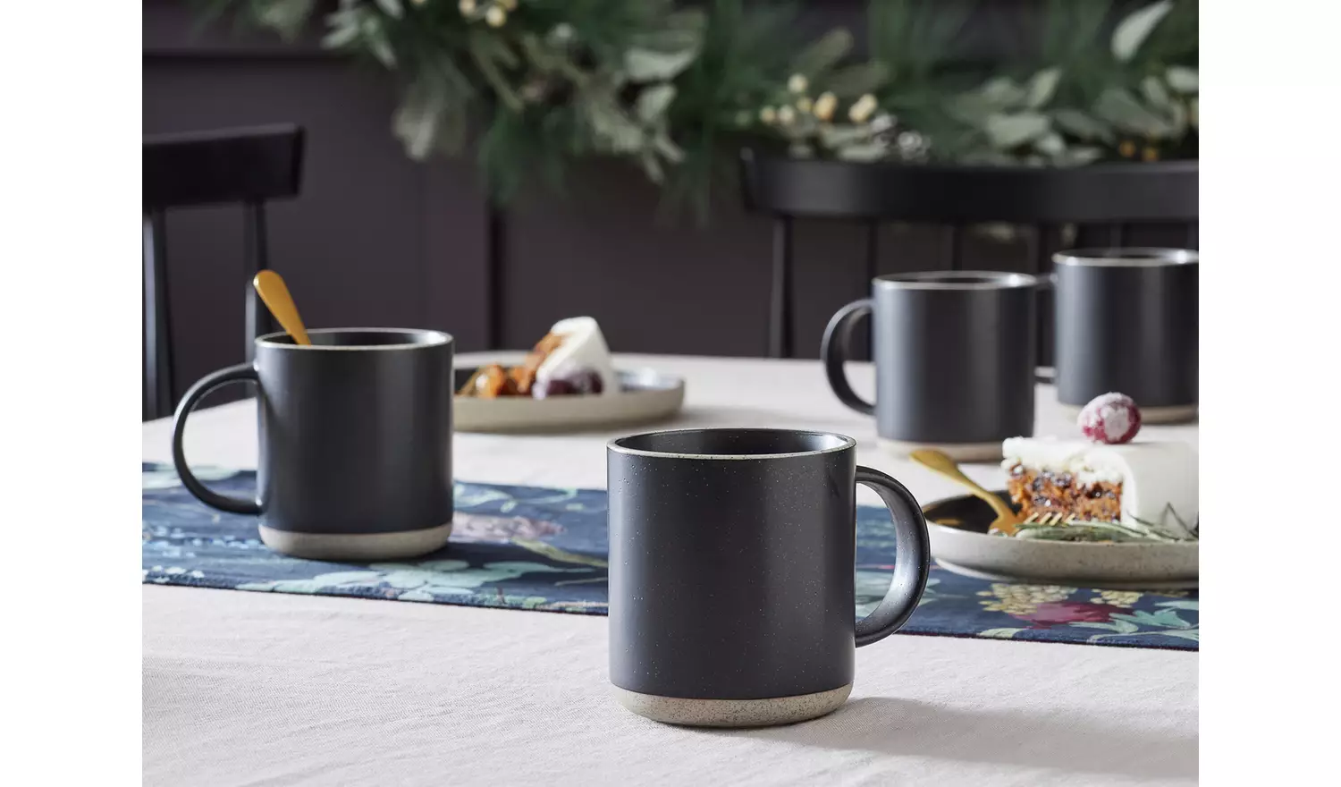 Habitat Raw Edge Set of 4 Stoneware Mug - Black